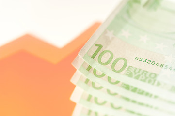 Close up view of cash money euro bills background. Finance and business theme.