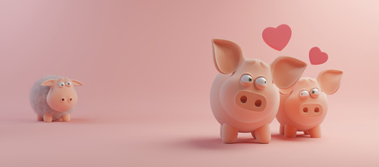 Happy Valentines Day and weeding design element. Pink Background. 3D rendering