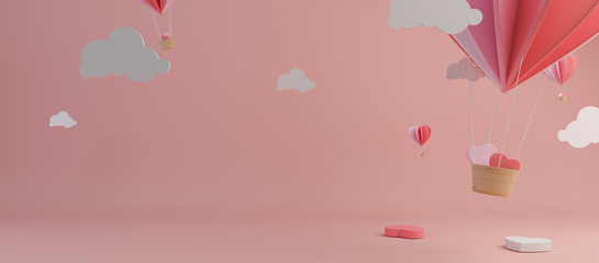 Happy Valentines Day and weeding design element. Pink Background. 3D rendering