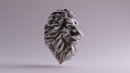 Silver Adult Male Lion Bust Sculpture 3Q Right 3d illustration 3d render