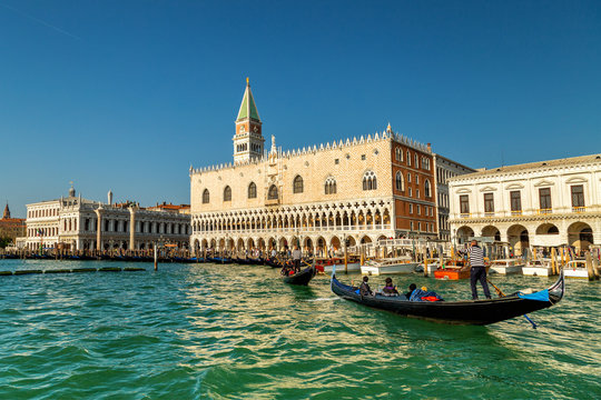 Doge's palace and St Mark's Campanile, the bell tower of St Mark's Basilica in Venice, Italy