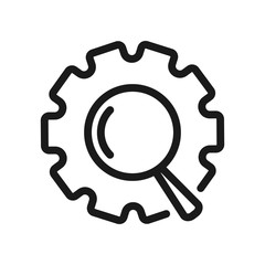 magnifier in gear. minimal thin line web icon. simple vector illustration outline. concept for infographic, website or app.