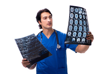 Young handsome doctor radiologist isolated in white