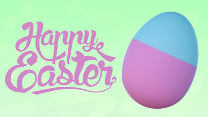 Happy Easter Greeting Card with Colored Egg on Green Background. 3D illustration