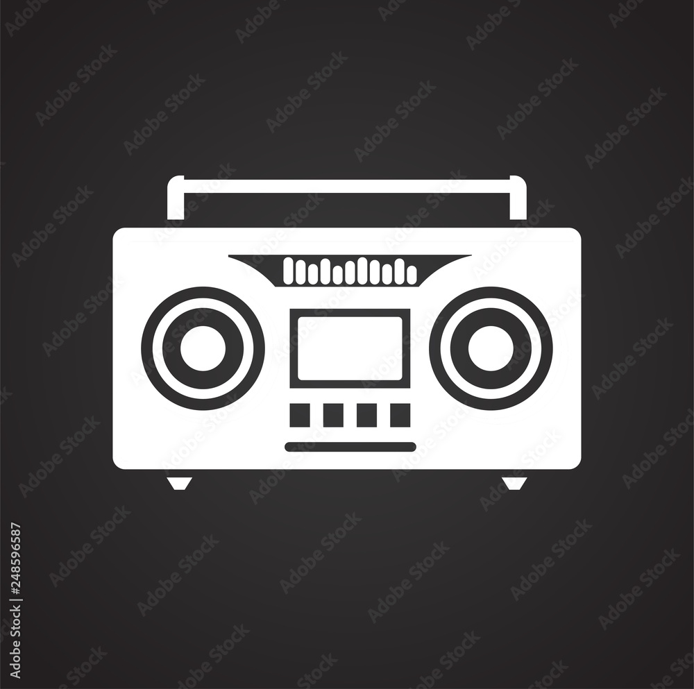 Poster cassette player icon on black background for graphic and web design, modern simple vector sign. inte