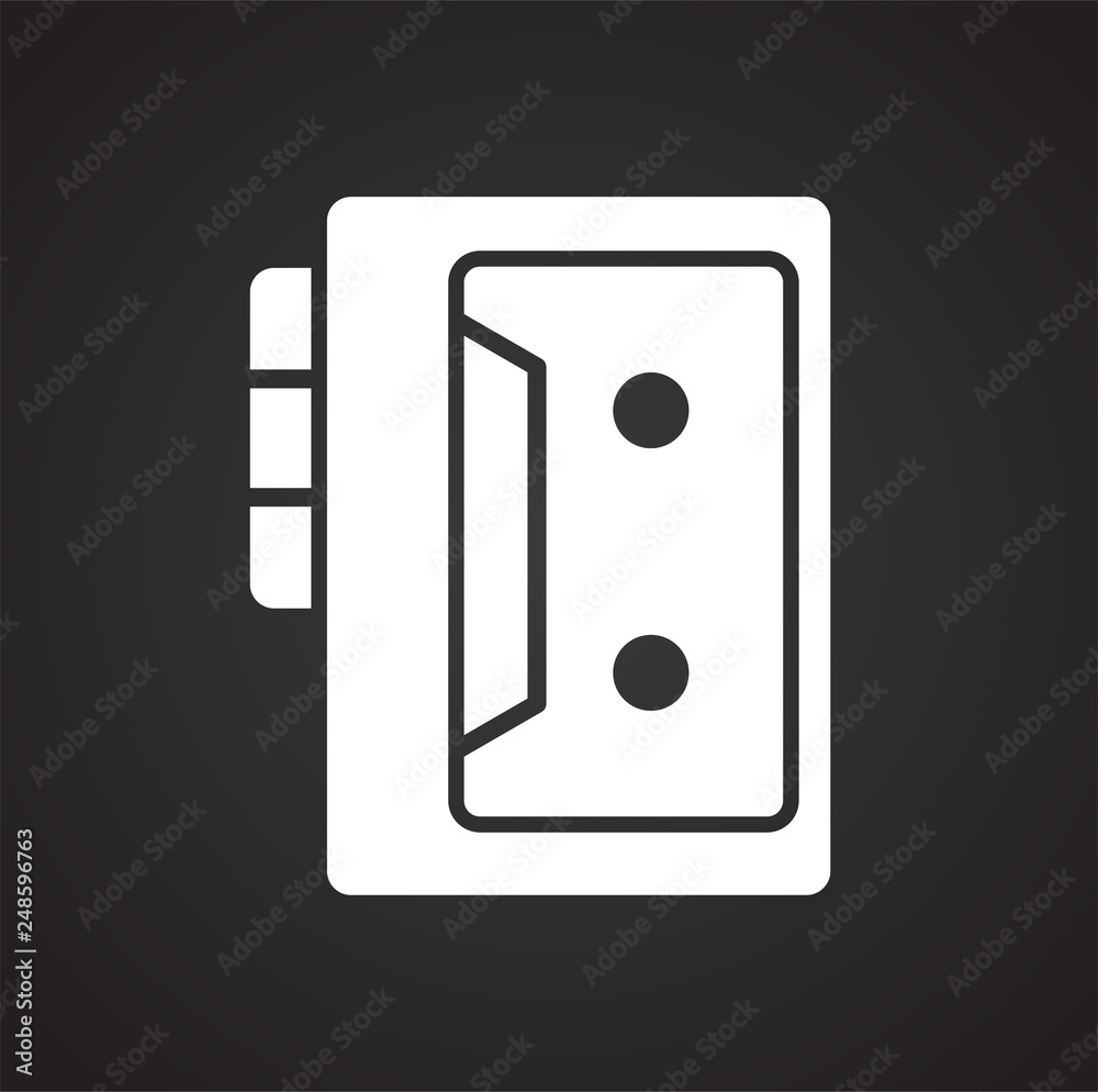 Poster cassette player icon on black background for graphic and web design, modern simple vector sign. inte