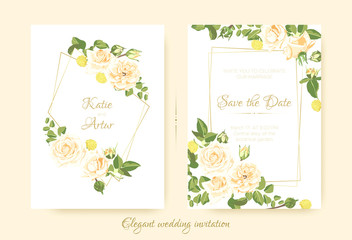 Elegant Vintage Wedding Cards with Roses.