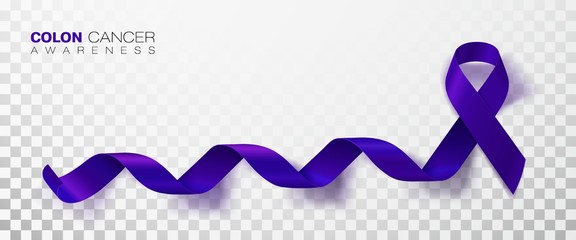 Colon Cancer Awareness Month. Dark Blue Color Ribbon Isolated On Transparent Background. Colorectal Cancer. Vector Design Template For Poster.
