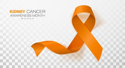 National Kidney Cancer Awareness Month. Orange Color Ribbon Isolated On Transparent Background. Vector Design Template For Poster.