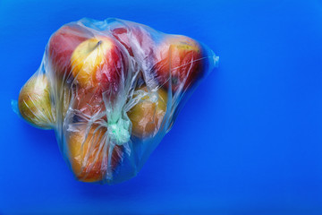 environmental concept. Polyethylene packaging hazard to the environment. Cellophane grocery bag