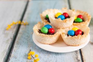 Coconut nests filled with Easter eggs
