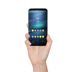 Isolated woman hand holding modern smartphone 3d rendering
