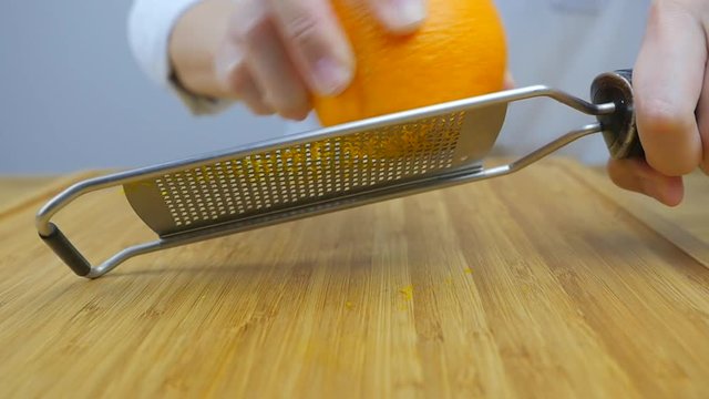 Orange zesting close up, Front View.
