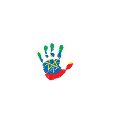 Ethiopia flag and hand on white background. Vector illustration