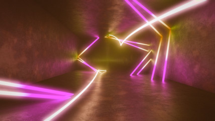 4k 3d render, looped animation tunnel , abstract seamless background, fluorescent ultraviolet light, glowing neon lines, moving forward inside endless tunnel, blue pink spectrum, modern colorful