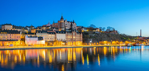 Stockholm city skyline at night in Stockholm city, Sweden