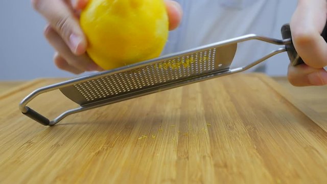 Lemon zesting close up, Front View.