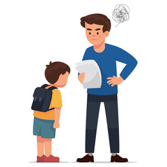 angry father because his son got bad test, upset father to his son