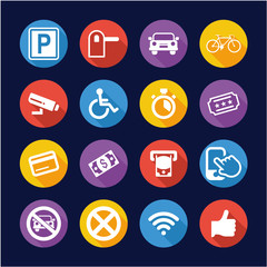 Parking or Parking Lot Icons Flat Design Circle