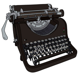 The vectorized hand drawing of a vintage typewriter