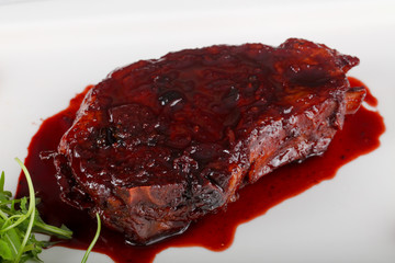 Steak with berry sauce