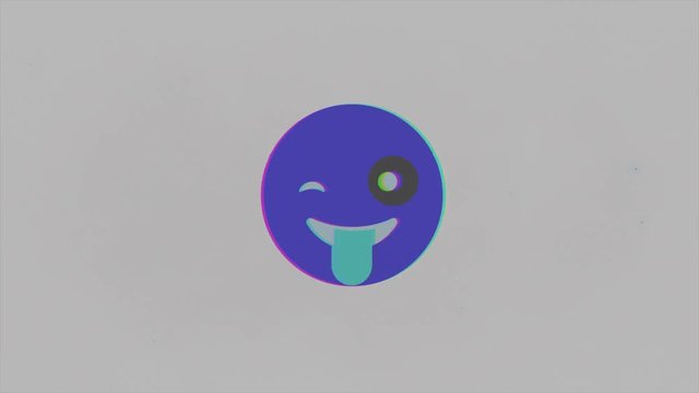 Funy smile hud holographic symbol on digital old tv screen seamless loop glitch animation. Hearts. Dynamic retro and joyful. Colorful and vintage video footage.