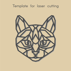   Template animal for laser cutting. Abstract geometric cat for cut. Stencil for decorative panel of wood, metal, paper. Vector illustration.