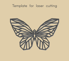   Template animal for laser cutting. Abstract geometric butterfly for cut. Stencil for decorative panel of wood, metal, paper. Vector illustration.