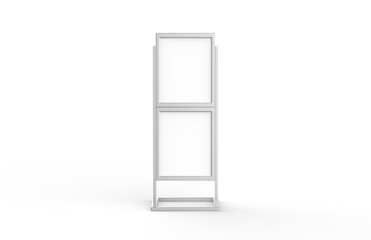 Free standing poster display holder metal stand, mock up template on isolated white background, ready for design presentation, 3d illustration