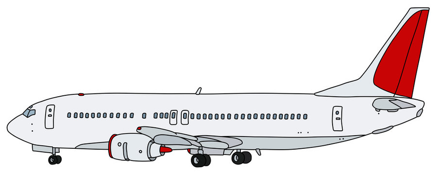 The vectorized hand drawing of a red and white jet airliner