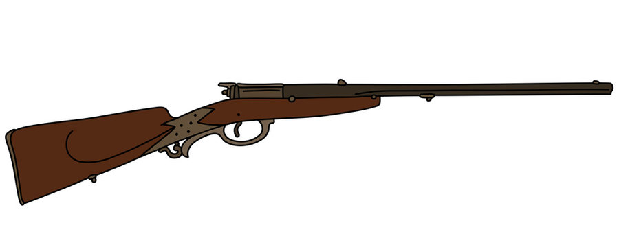 The vectorized hand drawing of an old hunting rifle