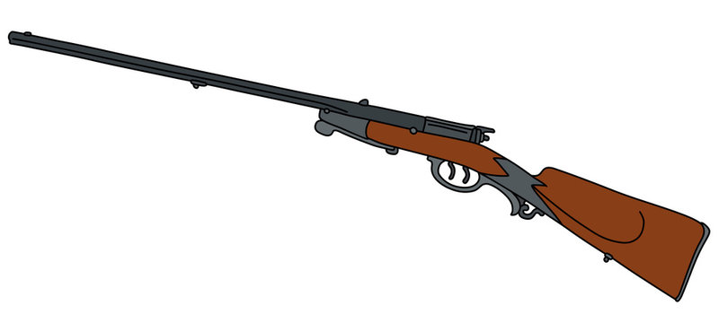 The vectorized hand drawing of an old hunting rifle