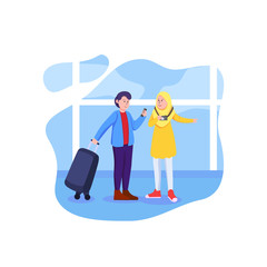 Young Couple Travellers at Airport Illustration Flat Vector