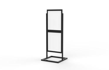 Free standing poster display holder metal stand, mock up template on isolated white background, ready for design presentation, 3d illustration