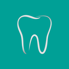 Tooth Silhouette - White Outline Vector Illustration - Isolated On Monochrome Background