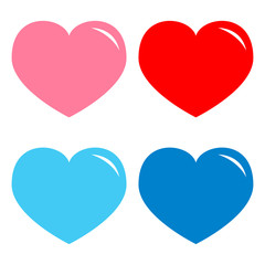 Pink, red, blue heart shining icon set. Happy Valentines day sign symbol simple template. Cute graphic object. Love greeting card. Flat design style. Isolated. White background.