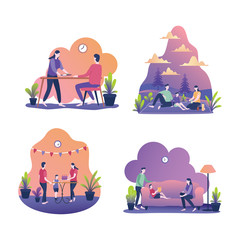Modern flat design concept of  family doing activities