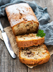 traditional homemade stollen with dried fruits and nuts