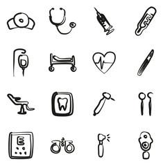 Medical Equipment or Medical Device Icons Freehand 