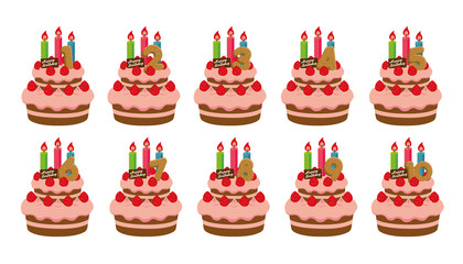 Birthday cake illustration set ( for 1- 10 years old )
