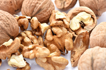 Walnuts on a white background.