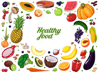 Vector hand drawn fruits and vegetables background