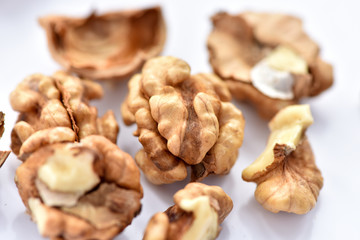 Walnuts on a white background.