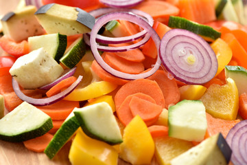 Sliced ​​fresh vegetables on the board. Healthy food.