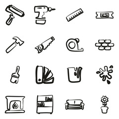 Home Decorating or Home Remodeling Icons Freehand 