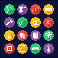 Home Decorating or Home Remodeling Icons Flat Design Circle