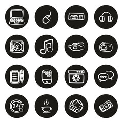 Freelance Business Icons Freehand White On Black Circle
