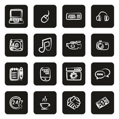 Freelance Business Icons Freehand White On Black 