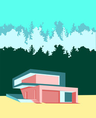 Modern container house cottage vector  isolated colourful illustration landscape