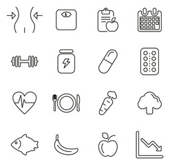 Diet or Weight Watch Icons Thin Line Vector Illustration Set
